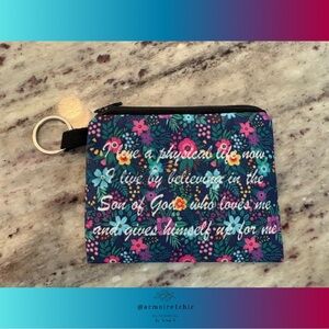 CHANGE PURSE & KEY RING | floral design with inspirational quote